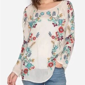 JOHNNY WAS KIKIMU HEAVILY EMBROIDERED BLOUSE TUNIC BOHO MSRP $268usd